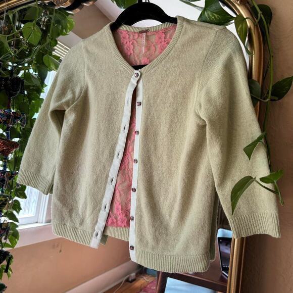 Free People Light Green and Pink Cropped Cardigan Women’s XS Preppy Femme - Picture 4 of 8